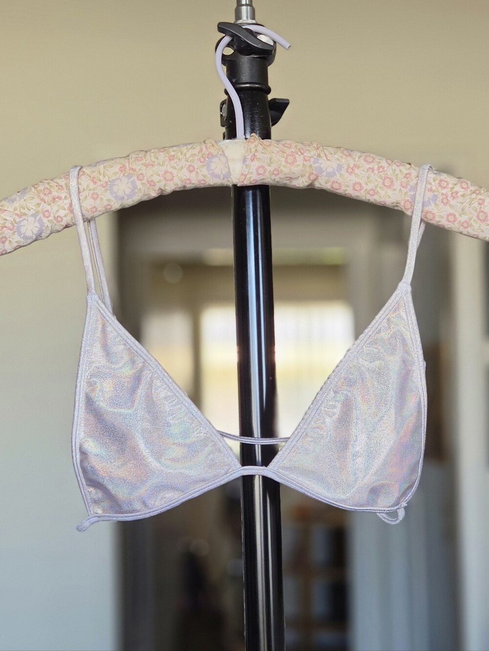Minimale Animale Iridescent Triangle Bikini Top Or Bralette - White/Pearl